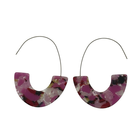 Bohemia Style Hoop Fashion Earrings Pink Red White Acrylic Acetate Half Circle - Picture 1 of 15